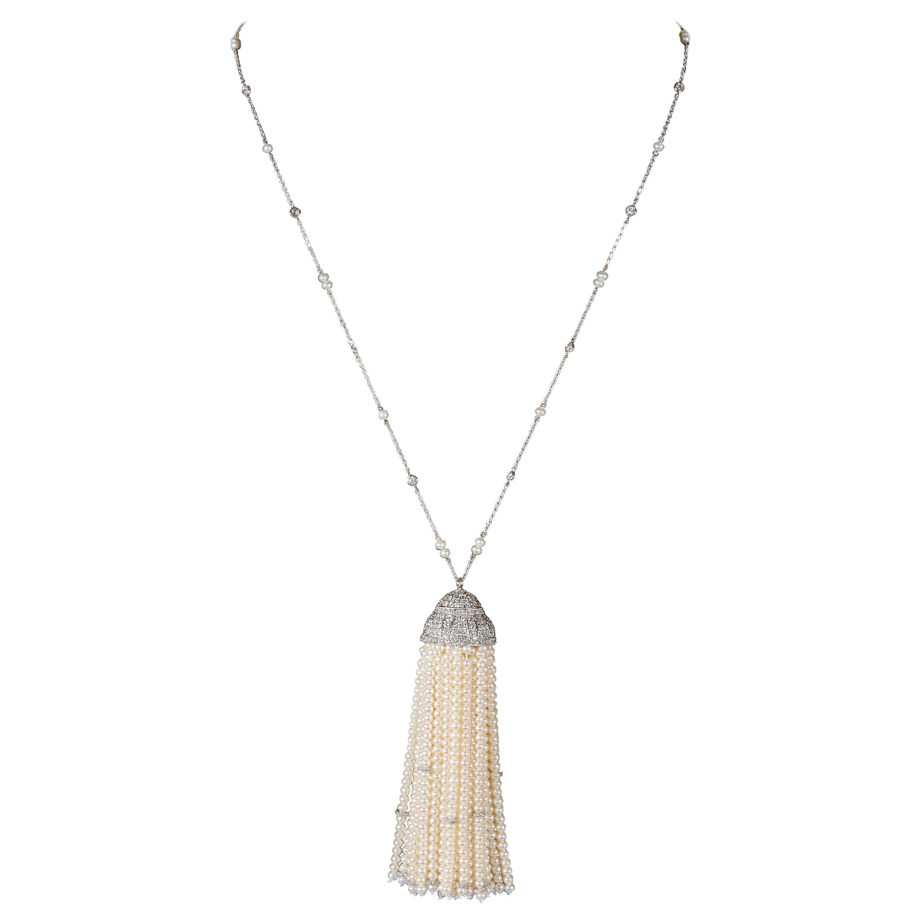 Important Pearl and Diamond Tassel Necklace