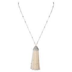 Important Pearl and Diamond Tassel Necklace