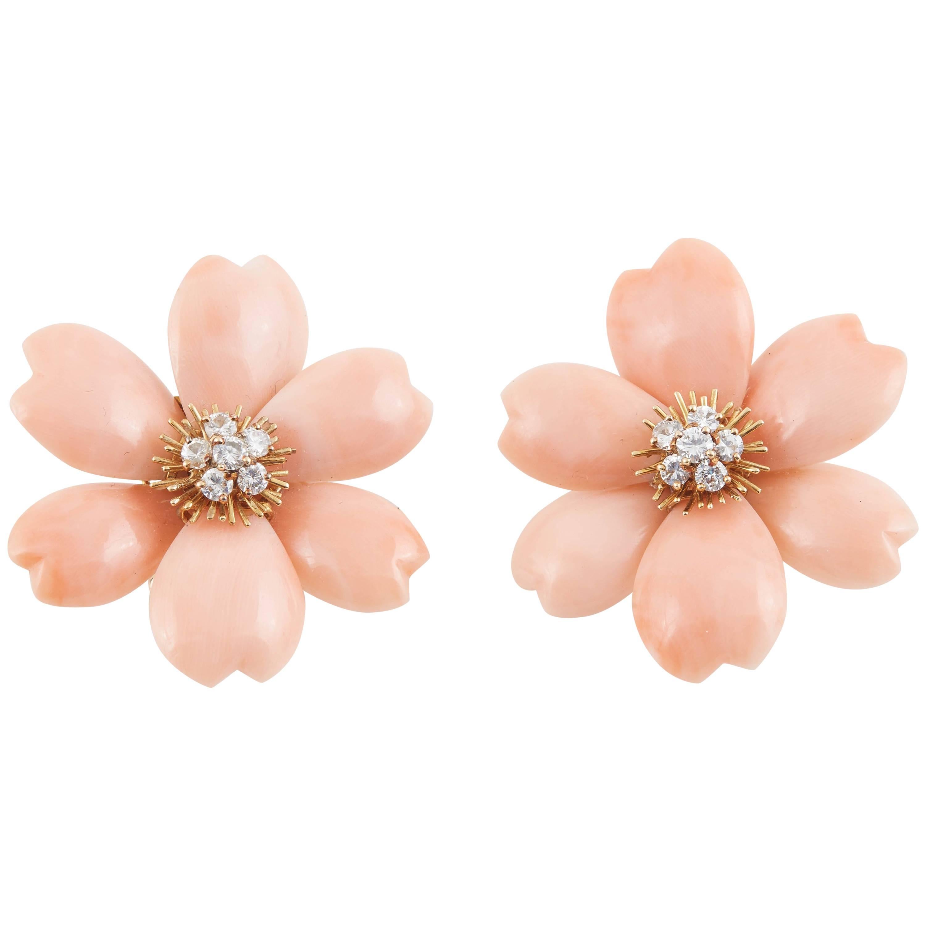 Van Cleef & Arpels Rose De Noel Coral Earrings