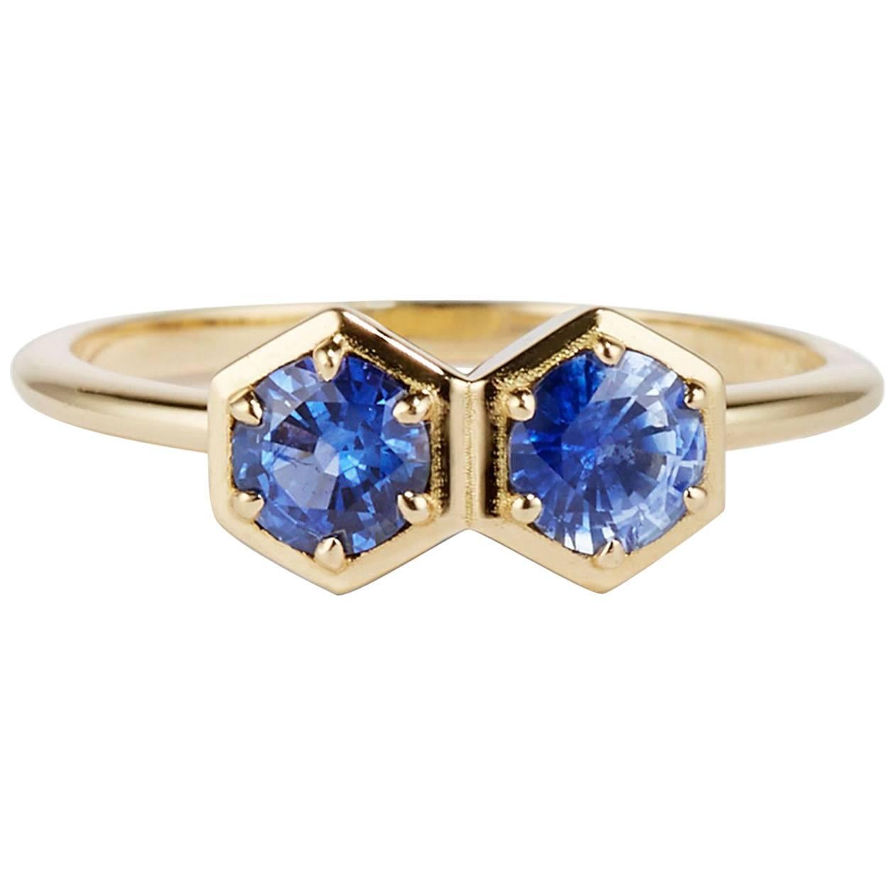 Cushla Whiting 'Double Hex' Sapphire and Gold Ring For Sale