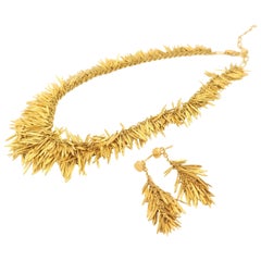 H. Stern Federn gebürstete Goldhalskette und Ohrringe mit Diamanten