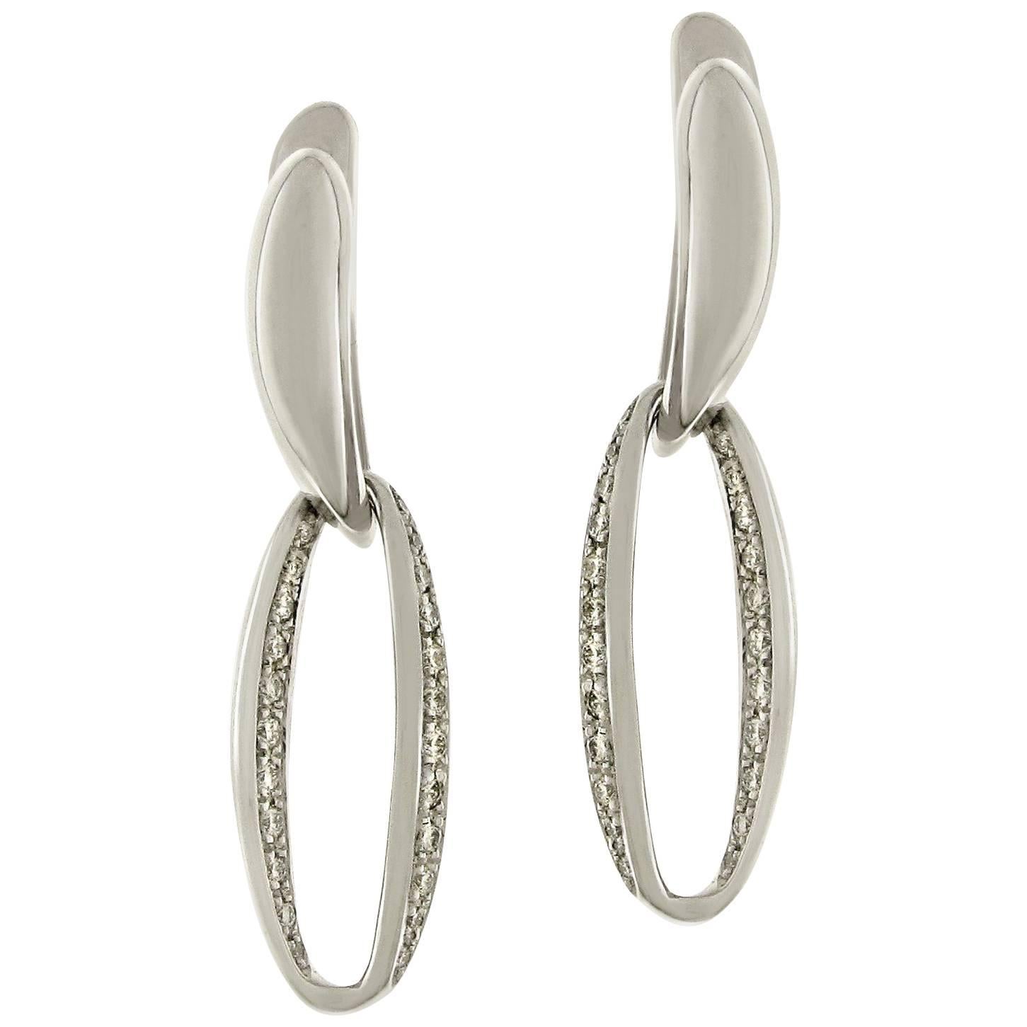 Gavello White Gold Diamond Contemporary Dangle Earrings For Sale