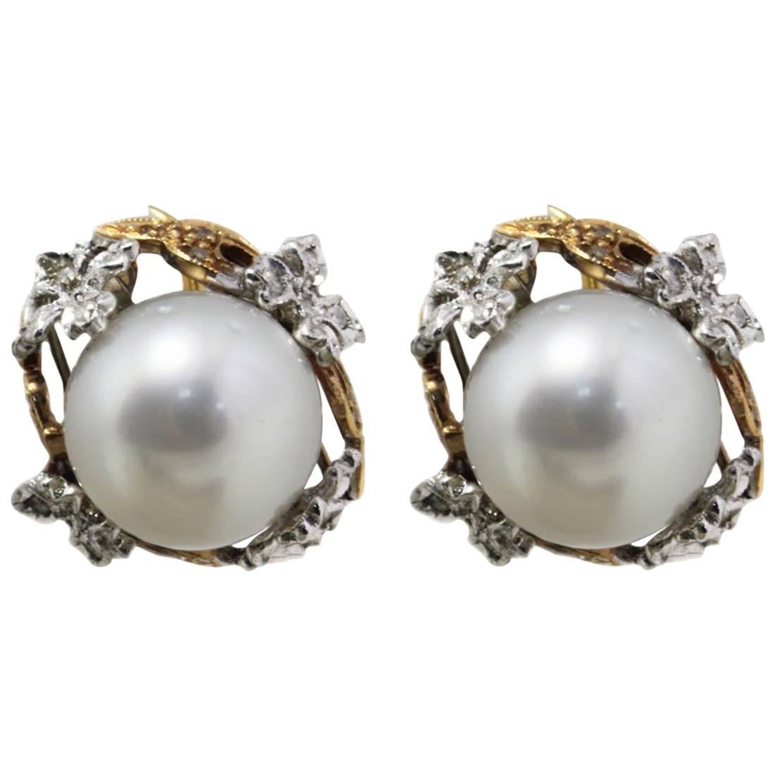 Luise Australian Pearl and Diamonds Stud Earrings
