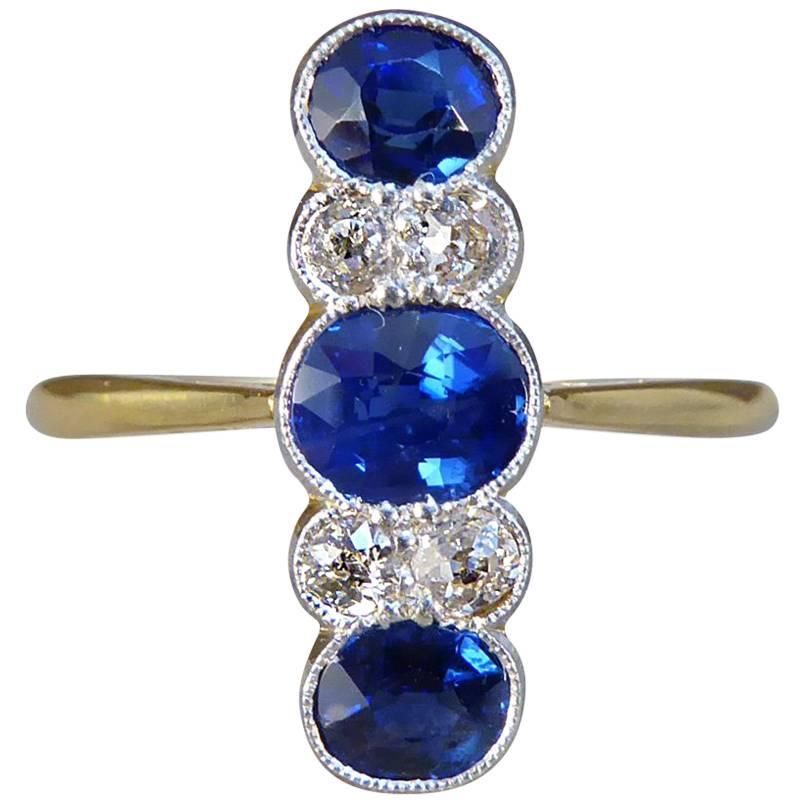 Antique Edwardian Sapphire and Diamond Vertical Seven-Stone Ring