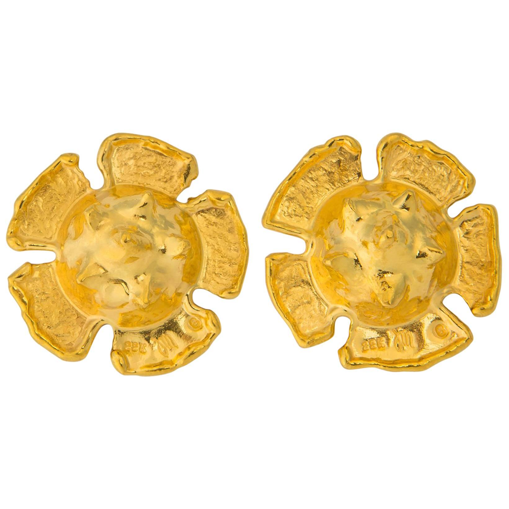 Jean Mahie Exceptional 22 Karat Gold Earrings