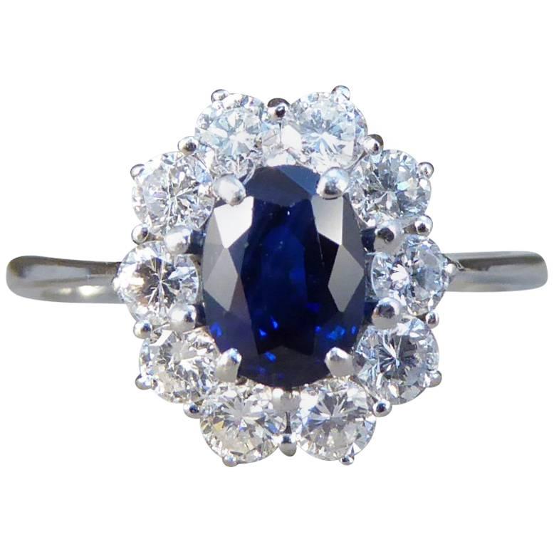 Sapphire and Diamond Cluster Engagement Ring in 18 Carat White Gold RG400