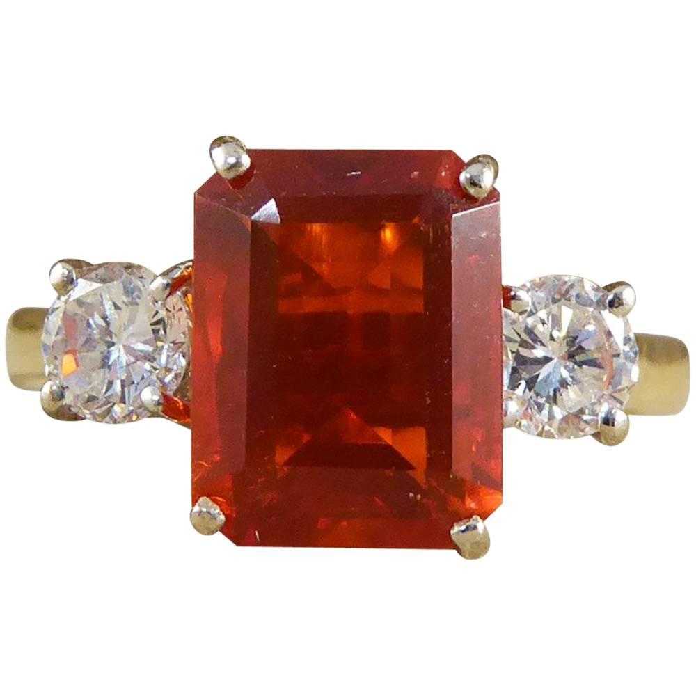 Contemporary Fire Opal and Diamond Three-Stone Ring in 18 Carat Gold