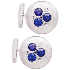 Gemelli con zaffiro blu e diamante in oro bianco 18k Design/One di Ella Gafter