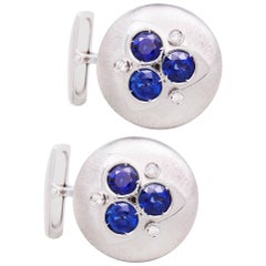 Ella Gafter Boutons de manchette en saphir bleu et diamants 