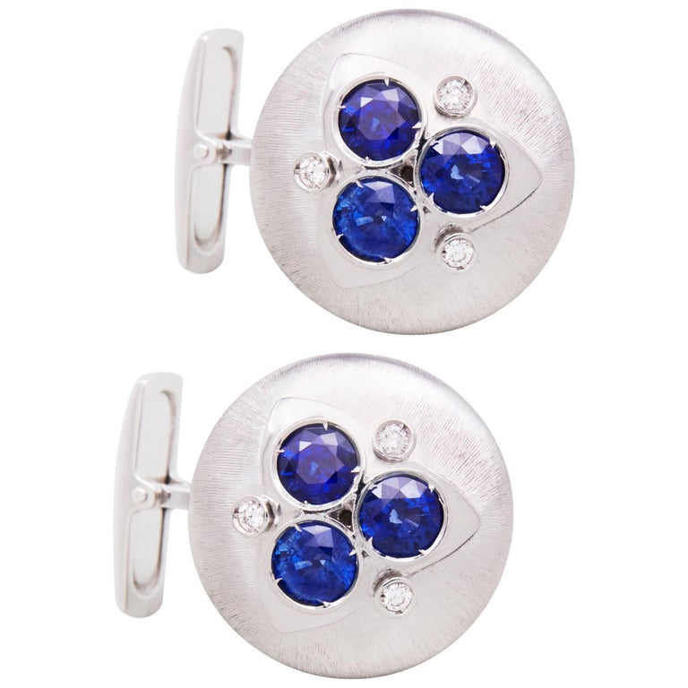 Ella Gafter Blue Sapphire Diamond Cufflinks For Sale at 1stDibs