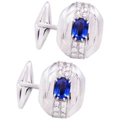 Gemelos de zafiro azul y diamante Oro blanco de 18 quilates Diseño de Ella Gafter