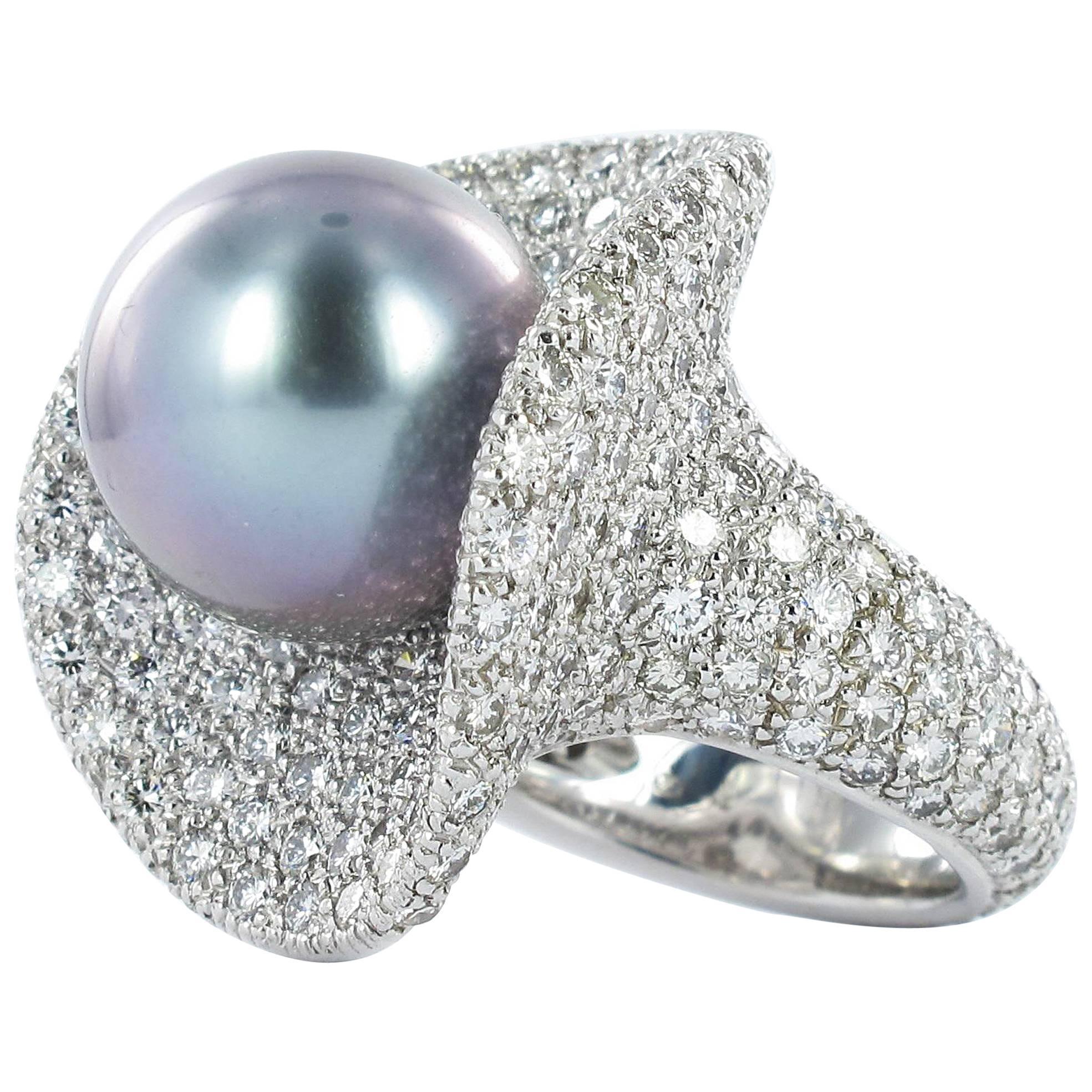Fabulous Tahitian Cultured Pearl Diamond Ring