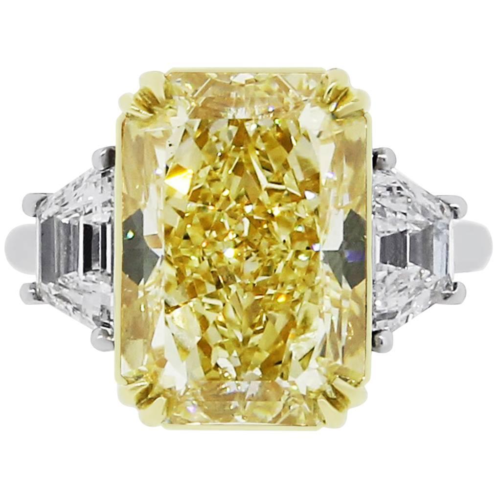 GIA Certified 10.34 Carat Fancy Yellow Radiant Cut Diamond Ring at 1stDibs