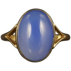 Antique Victorian Chalcedony Agate Blue Gold Ring Dated 1871