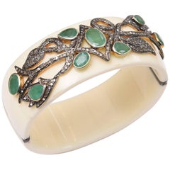 Bakelite Cuff Bracelet with Diamonds and Emeralds