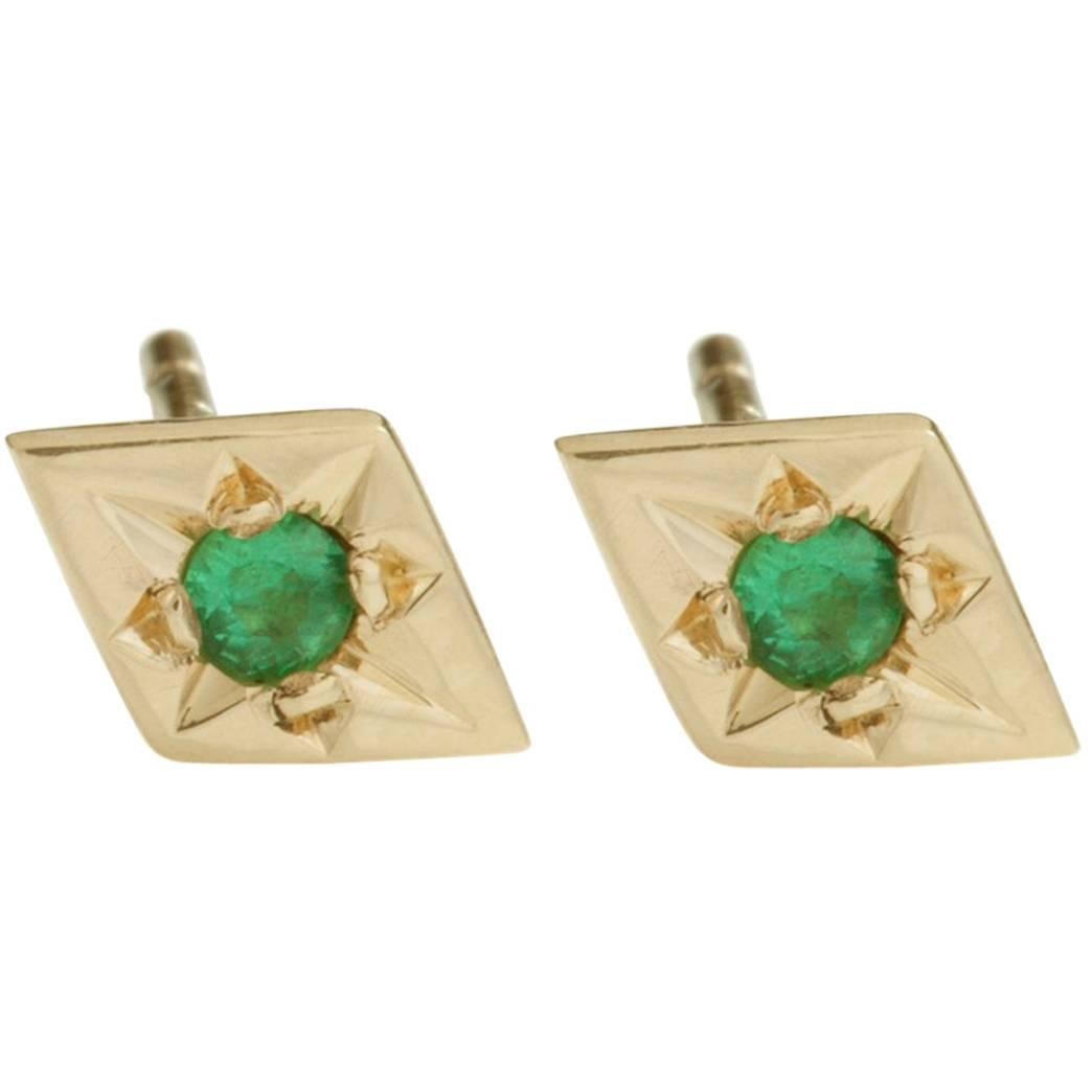 Ellie Air Star Set Emerald Gold Stud Earrings For Sale
