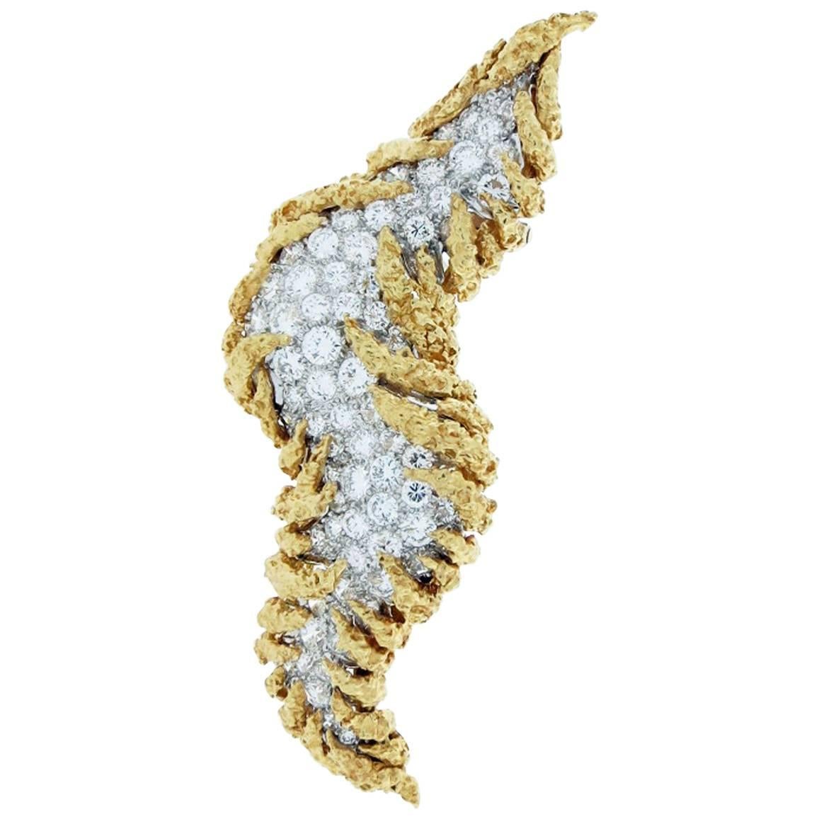 Sinuous Diamond Gold Brooch For Sale