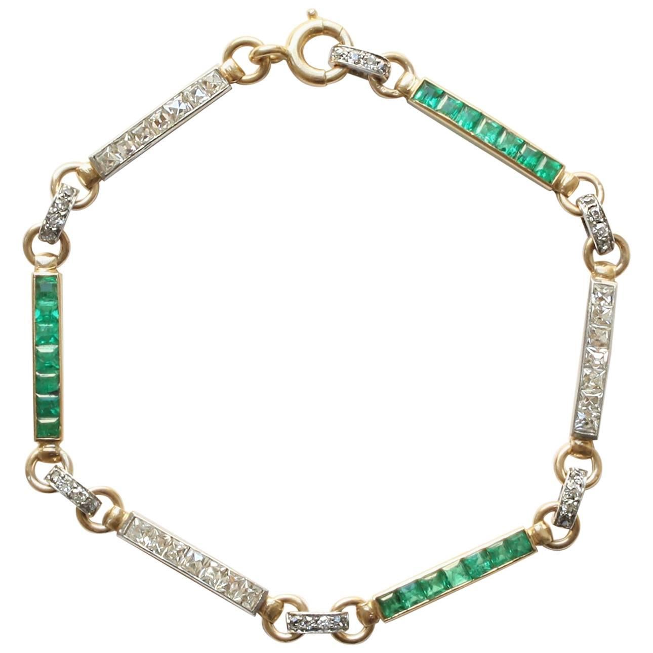 Lacloche Diamond and Emerald Gold and Platinum Bracelet