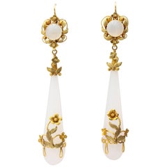 Antique Long Georgian Wrapped Chalcedony Chandelier Earrings