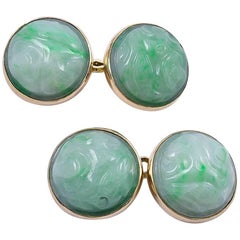 Antique Carved Jade Gold Cufflinks