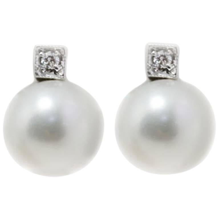 Luise Sea Pearl and Diamonds Stud Gold Earrings