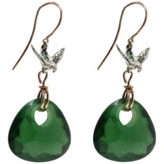 Vintage Luise Tsavorite and Green Quartz Dangle Gold Earrings