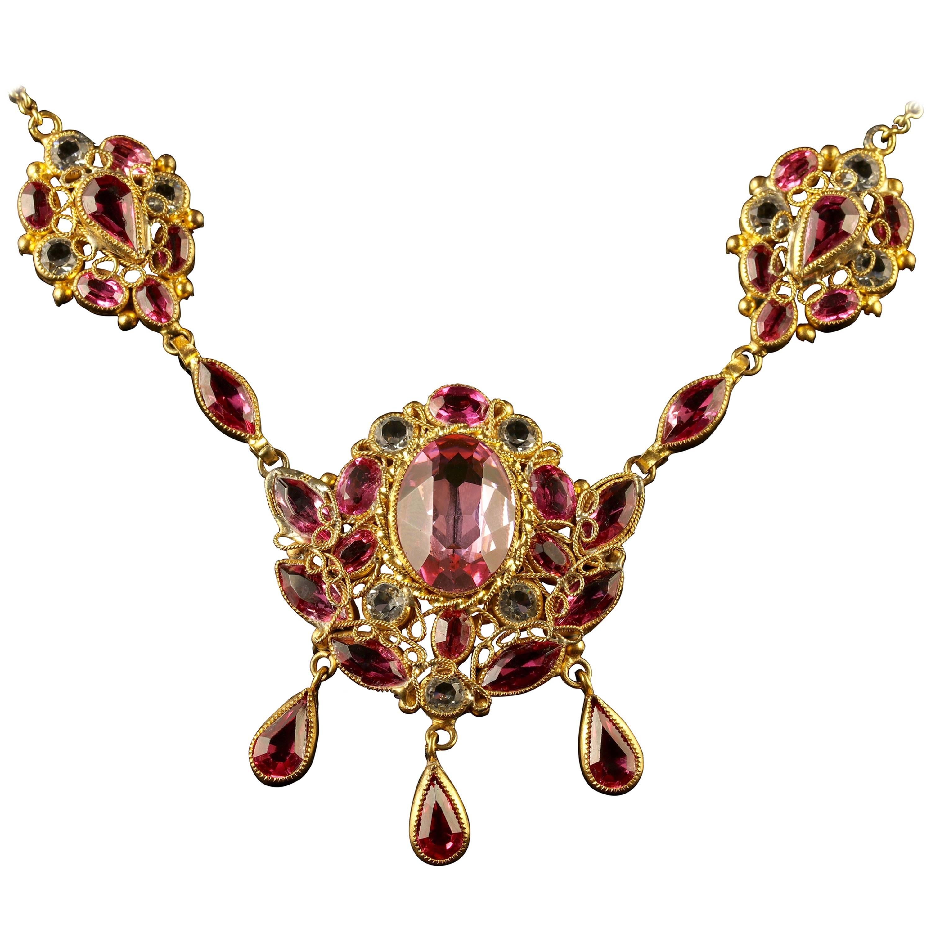 Antique Victorian Pink Paste Necklace, circa 1870
