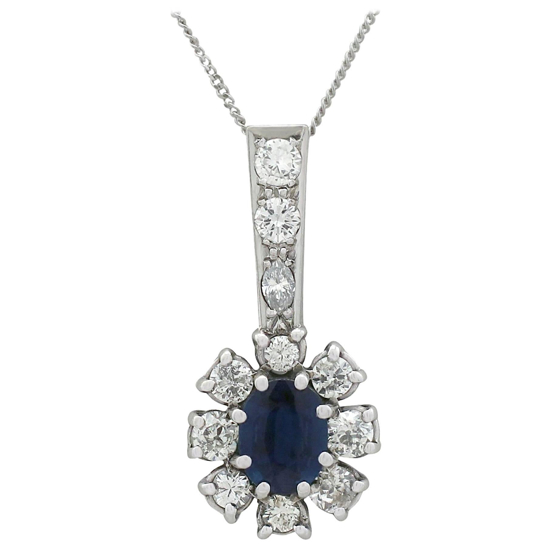 1970s Sapphire and Diamond White Gold Cluster Pendant