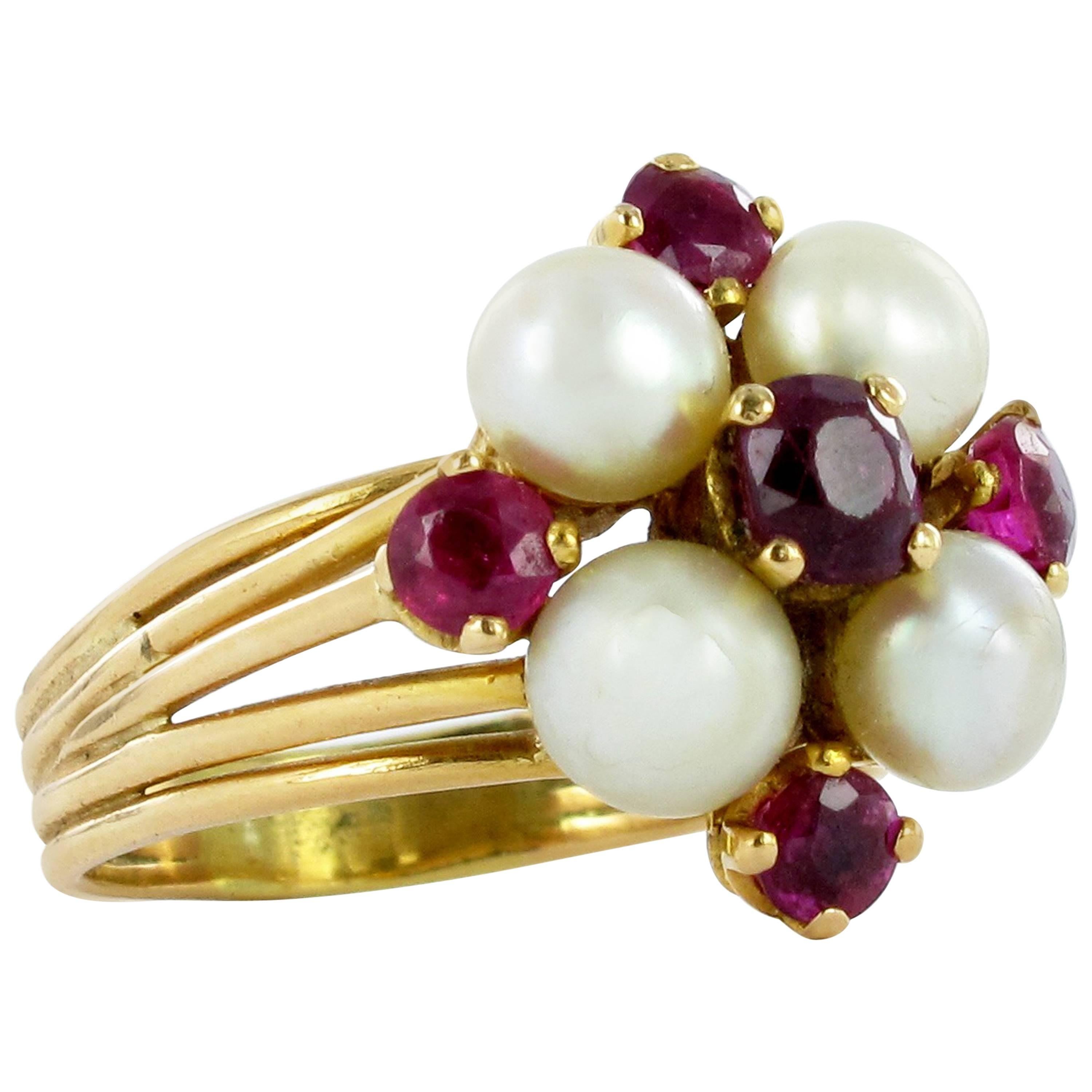 Natural and Synthetic Ruby Pearl Ring For Sale