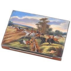 Antique Continental Sterling Cigarette Case with Enameled Hunting Scene