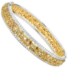 White Gold Fancy Yellow Diamond Bangle with White Diamonds