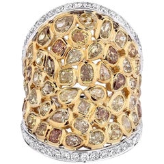 Two-Tone Cocktail Fancy Yellow Diamond Ring with White Diamonds