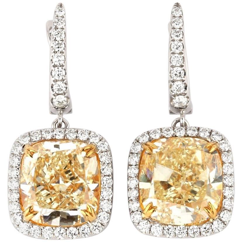 GIA Certified Yellow Diamond Cushion Cut Drop Earrings 