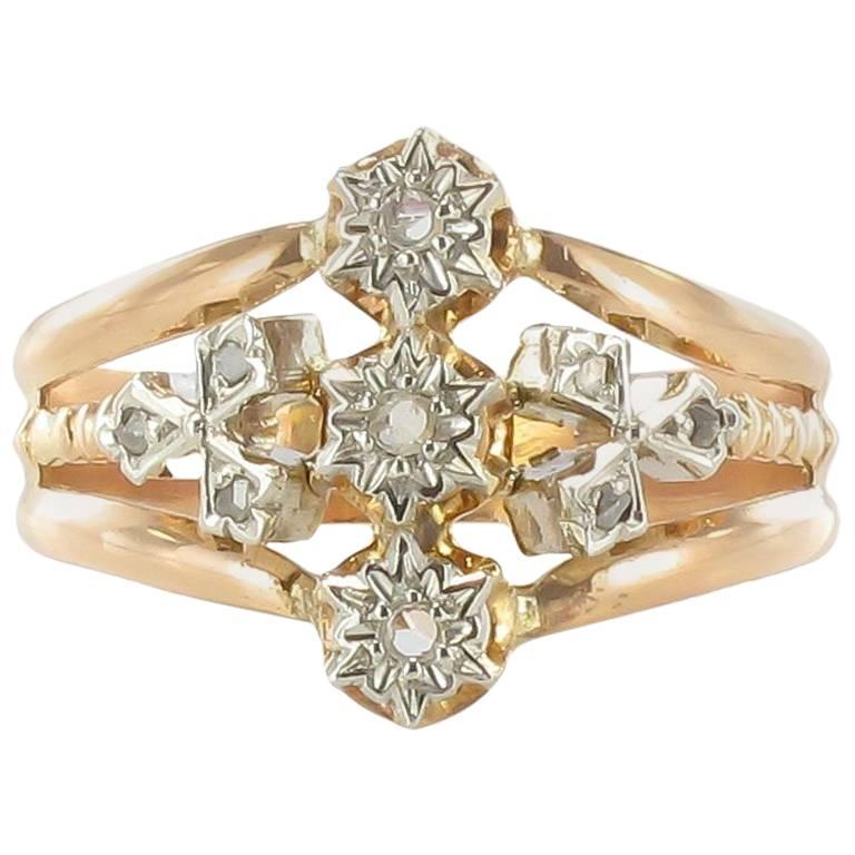 French Napoleon III 18 Carat Rose Gold Diamond Ring