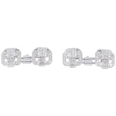 Art Deco Brilliant and Baguette Cut Diamond Platinum Cufflinks, French c, 1930-5
