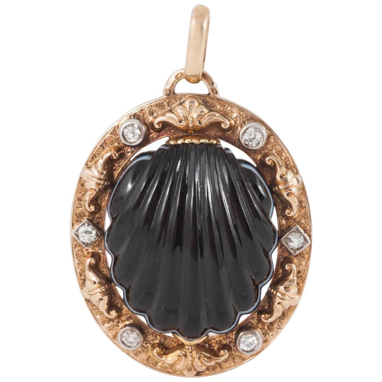19th Century Banded Agate and Diamond Pendant For Sale