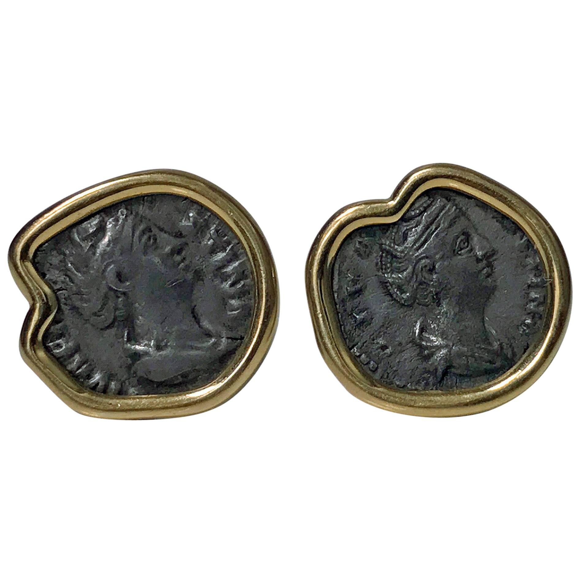 18 Karat Custom Mounted Ancient Coin Earrings, circa 1990