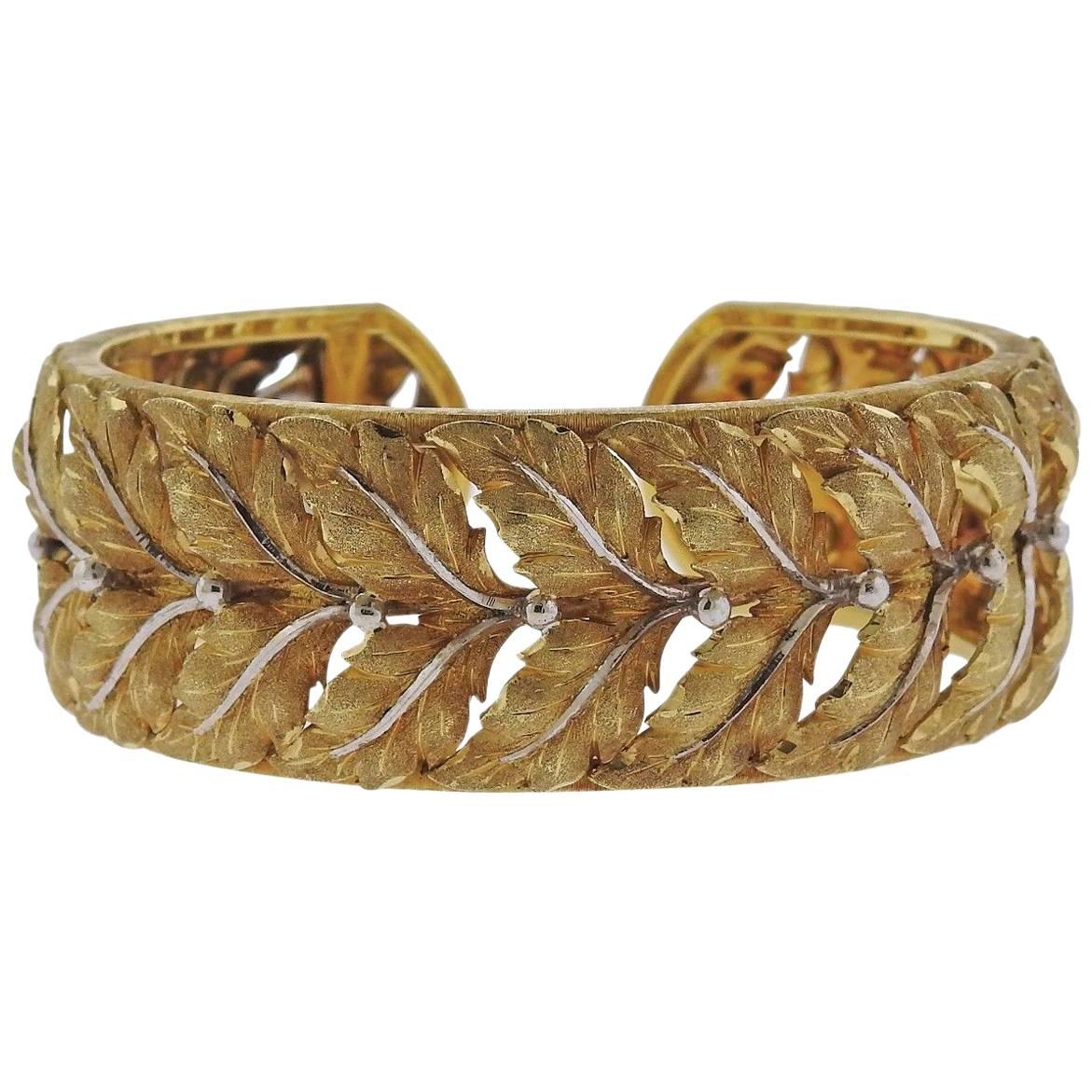 Mario Buccellati Leaf Motif Gold Cuff Bracelet