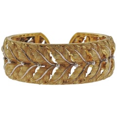 Mario Buccellati Leaf Motif Gold Cuff Bracelet