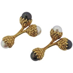 Tiffany & Co. Schlumberger Pearl Gold Acorn Cufflinks
