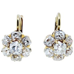 Antique Cushion Cut Diamond Cluster Earrings