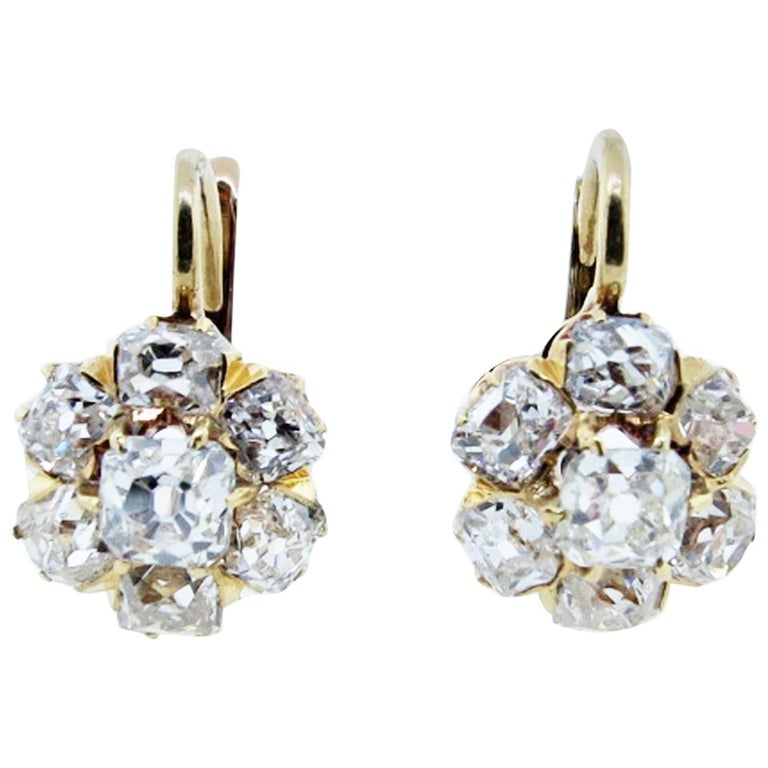 Antique Cushion Cut Diamond Cluster Earrings at 1stDibs antique