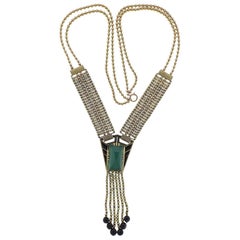 Iconic Art Deco Chrysoprase Onyx Gold Necklace