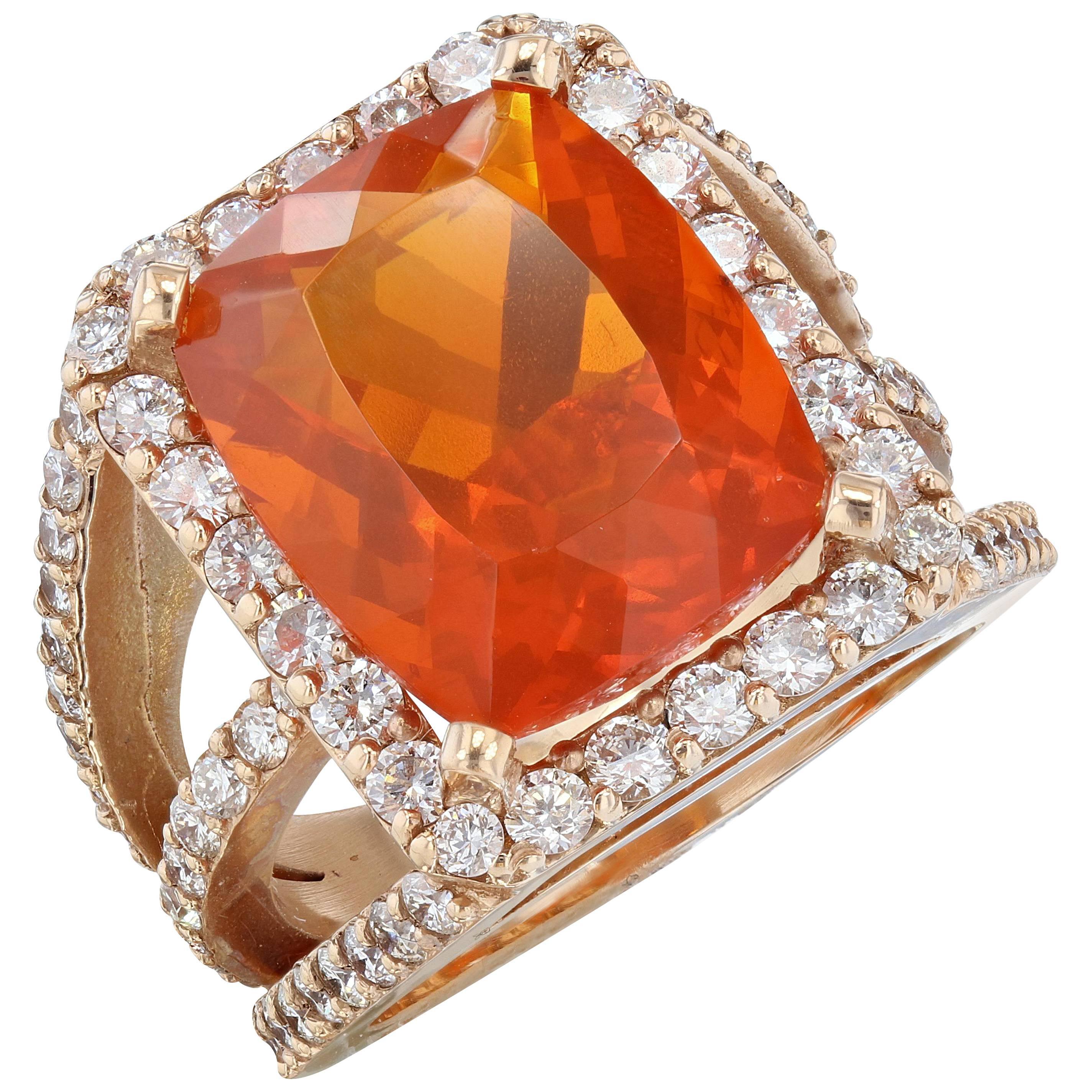 9.72 Carat Fire Opal Diamond Rose Gold Cocktail Ring at 1stDibs