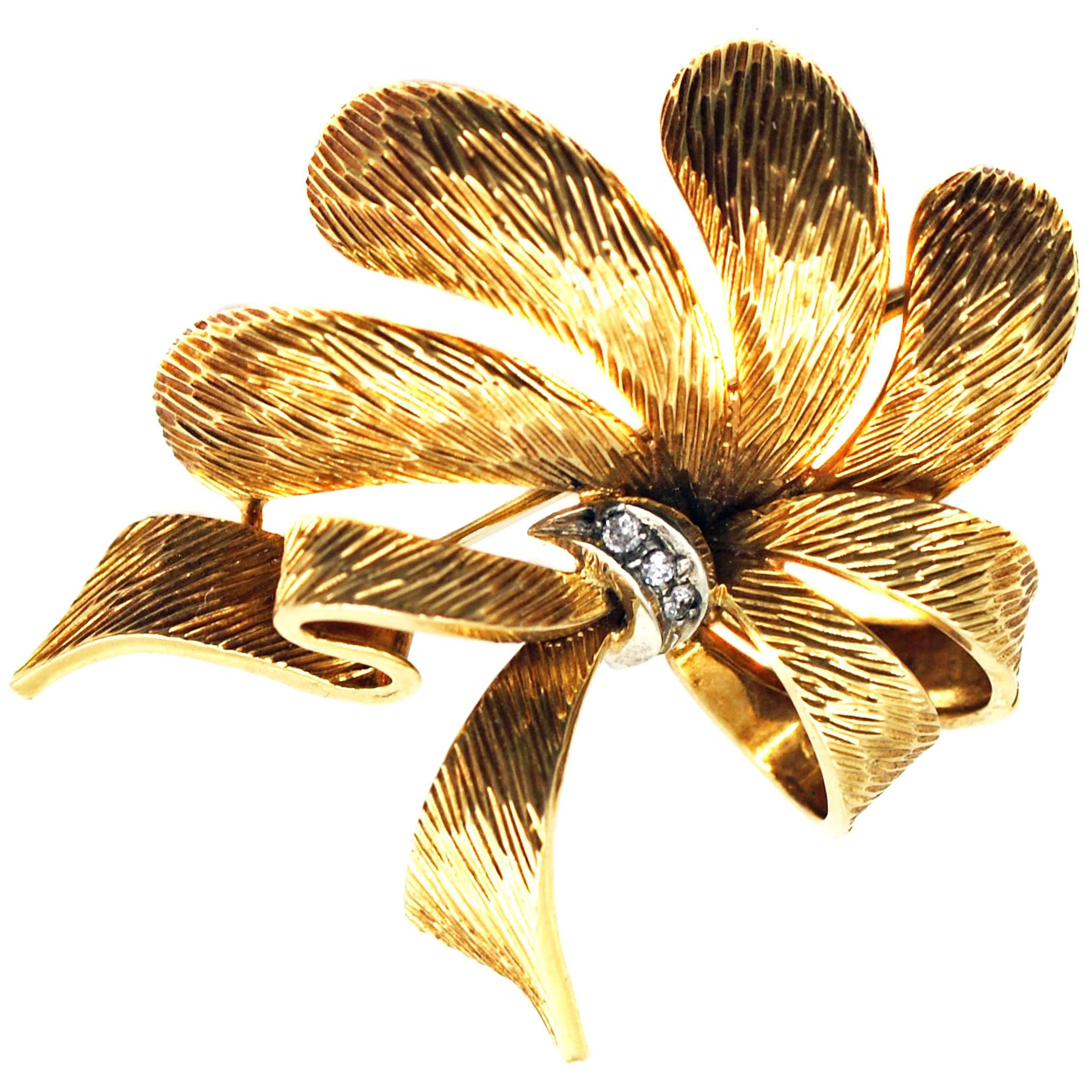 Cartier Yellow Gold Floral Bow Brooch