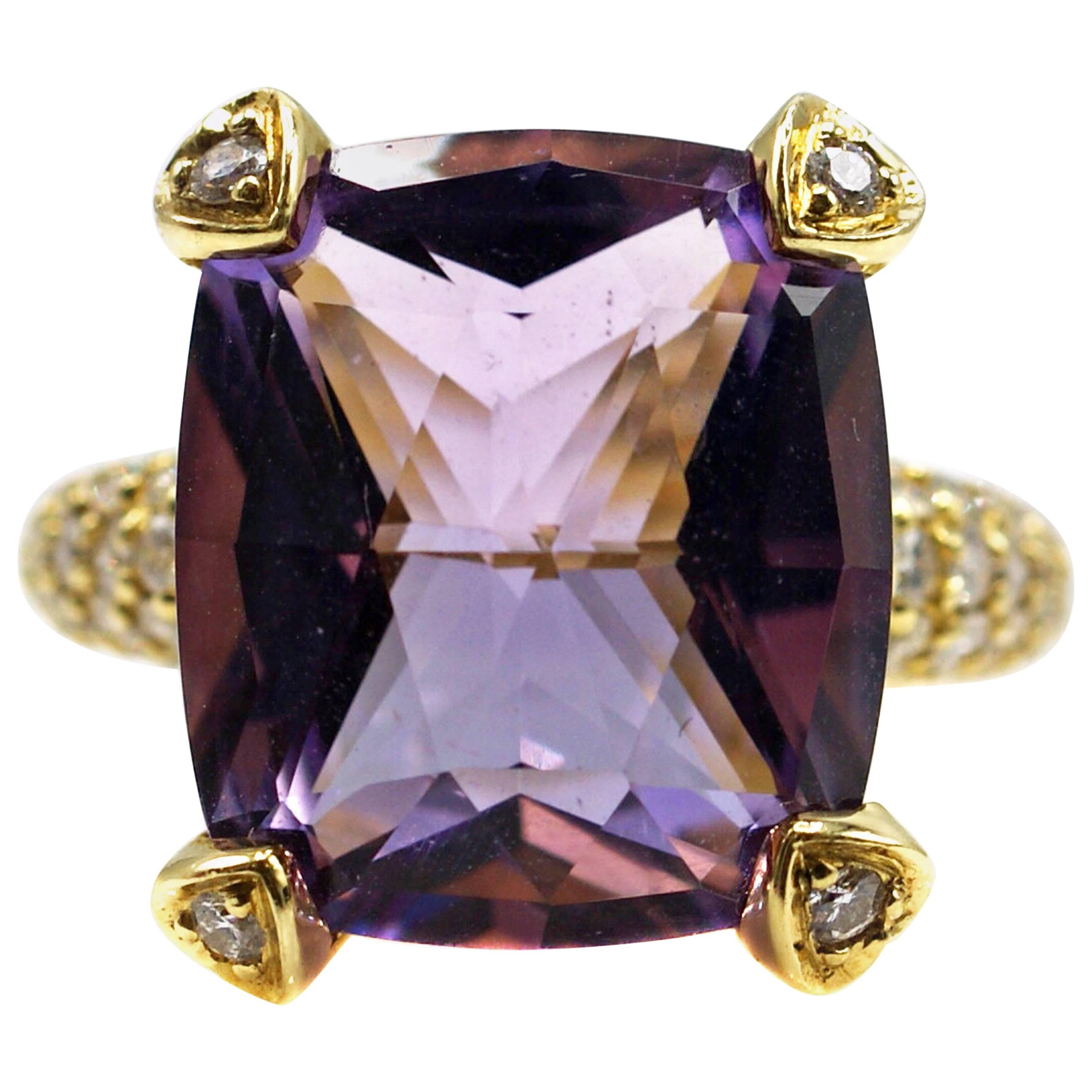 Judith Ripka Amethyst Diamond Yellow Gold Ring