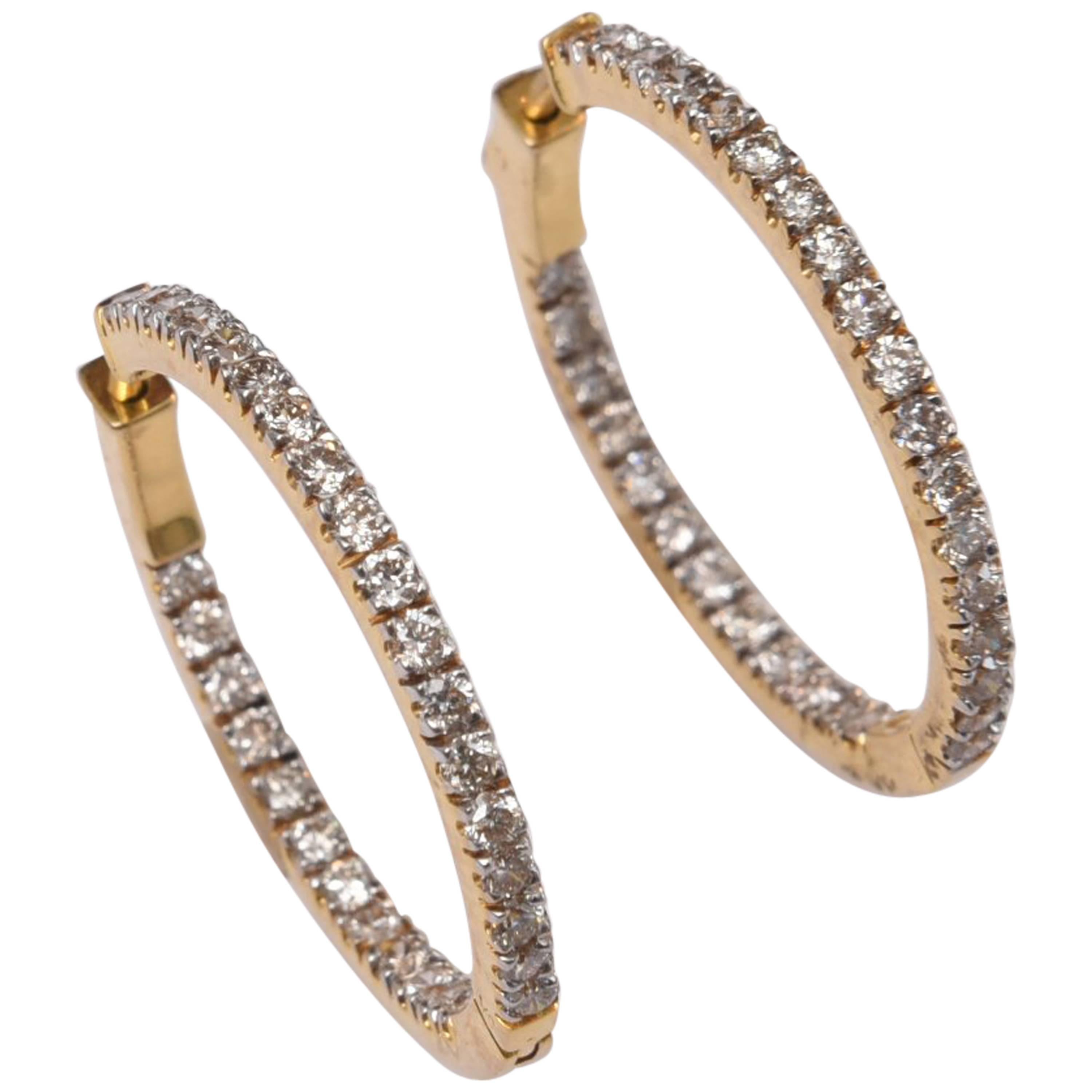 18 Karat Gold and Diamond Inside Out Hoops