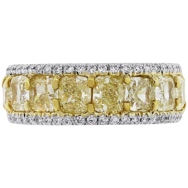 Fancy Yellow Cushion Cut Diamond Eternity Band For Sale at 1stDibs