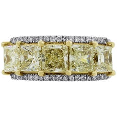 EGL Certified Fancy Yellow Princess Cut Diamond Band
