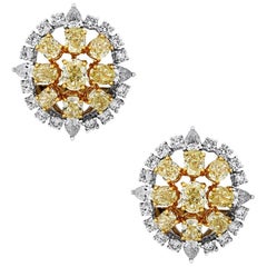 Fancy Yellow Diamond and White Diamond Cluster Earrings